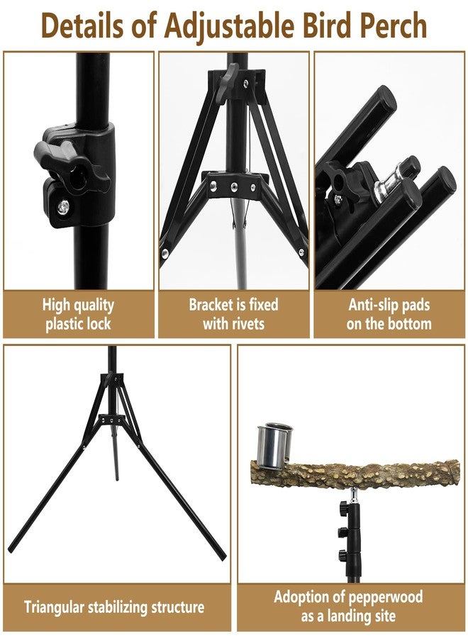 kathson 28-60inches Height Adjustable Bird Perch, Pepperwood Parrot Perch Stand with Feeding Cup, Multi-Purpose Bird Perches for Indoor and Outdoor Use, Designed for Small Medium Birds (3 PCS) - Image 5